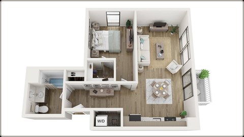 Floor plan for 1 bed, 1 bath, 680 sqft